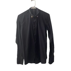 Zara Dress Shirt Mens Black Medium Gold Tone Hardware Collar Spikes Slim Fit